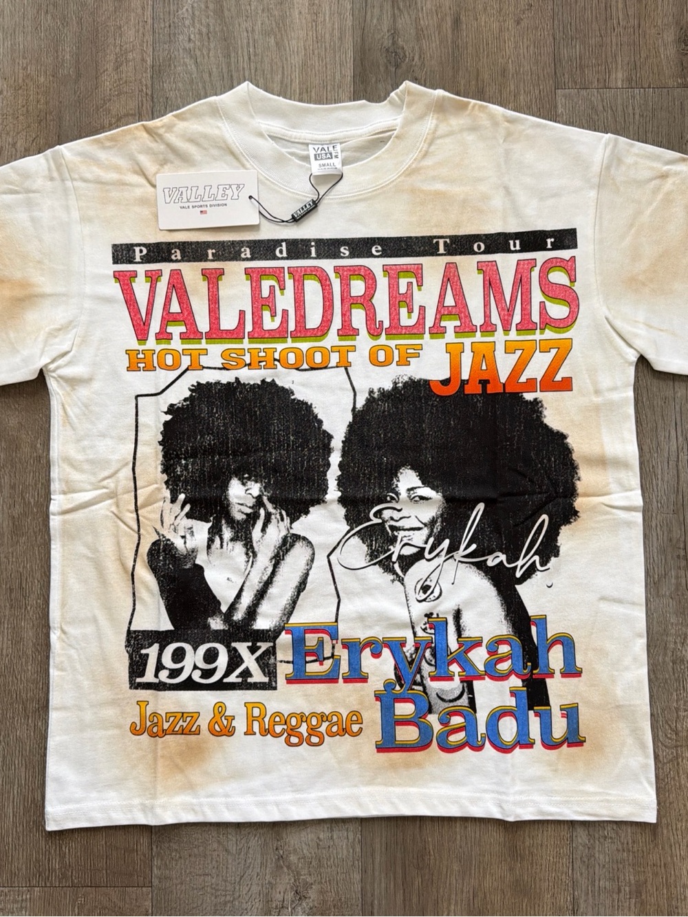Valley Dreams White T‑Shirt with Multicolor Retro Print